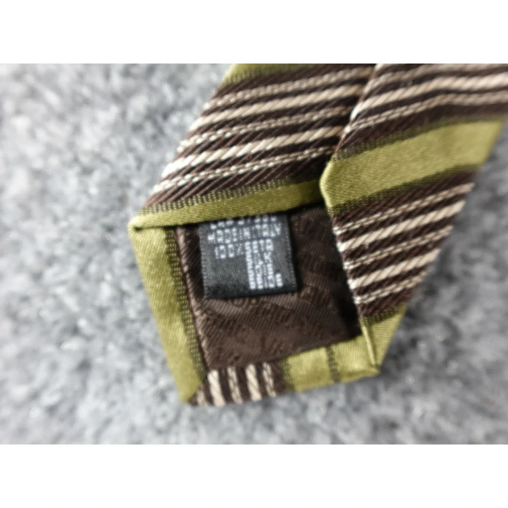 Giorgio Armani Necktie Mens‎ OS Olive Green Good Striped Silk Made in Italy